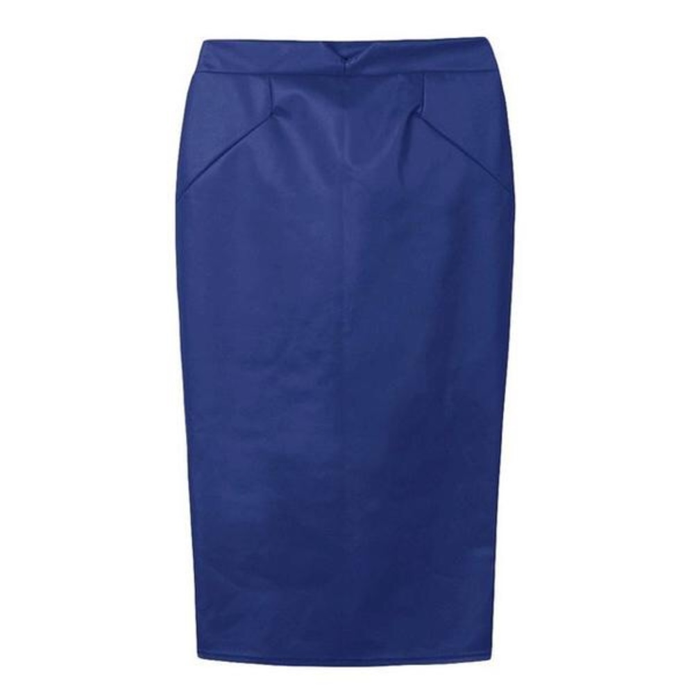 BLUE PU MIDI SKIRT